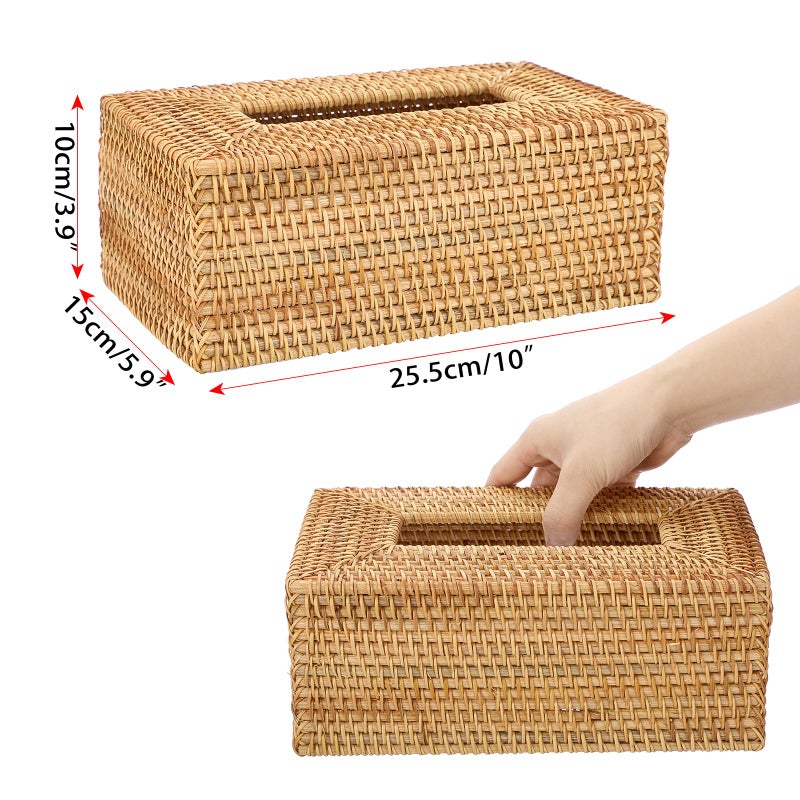 Sumnacon Tissue Box Cover Rectangle Tissue Box Rattan Tissue Box Holder Wicker Decorative Tissue Holder for Bathroom Toilet Living Room Kitchen Office Table Desk  Yellow - Image 5